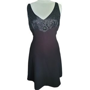 Jones NY Black Beaded V Neck Cocktail Dress Sz 14